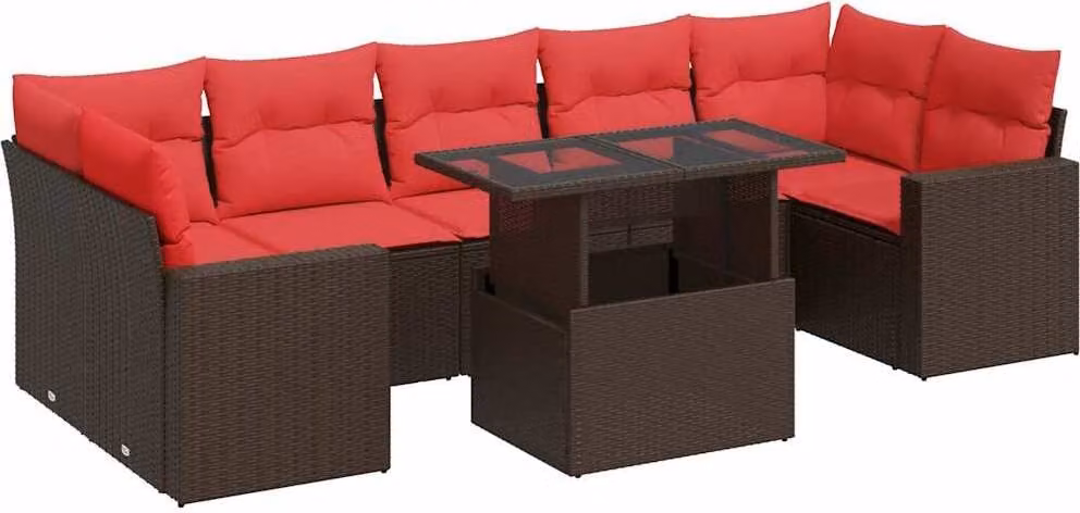 Set Divani Giardino 8 pz con Cuscini Marrone Polyrattan Acacia