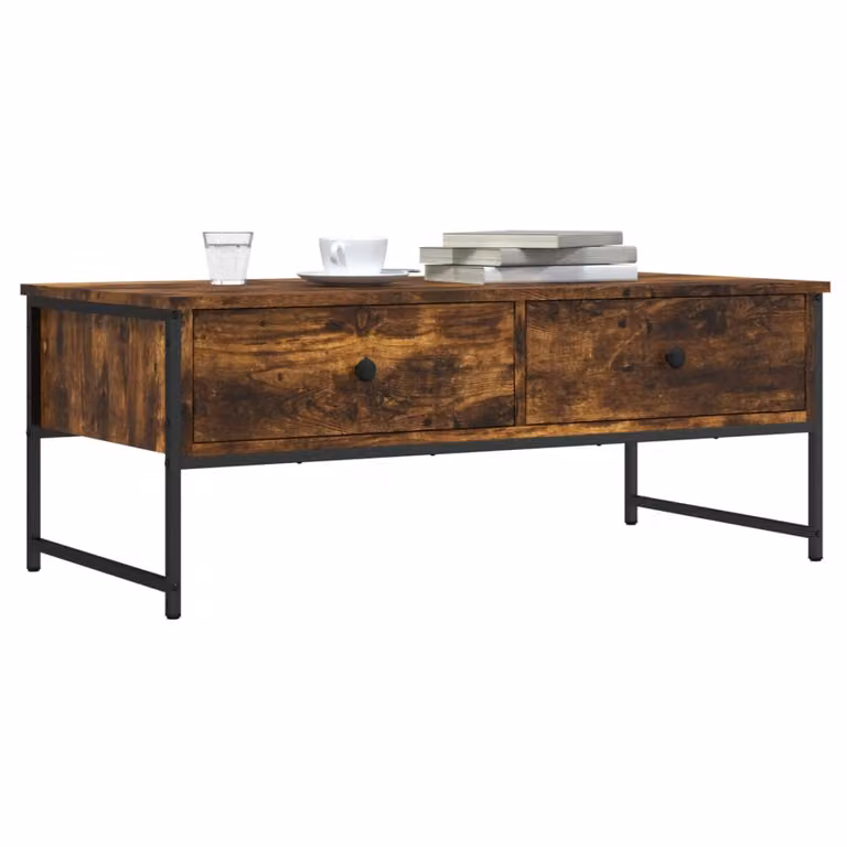 vidaXL Tavolino da Salotto Rettangolare in Legno e Metallo, Rovere Fumo, L: 101 cm, P: 49 cm, H: 39,5 cm