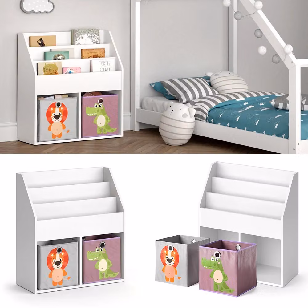 Libreria per bambini Vicco Luigi colore bianco con 2 scatole pieghevoli L: 72 cm, H: 79 cm, P: 30,7 cm – 2