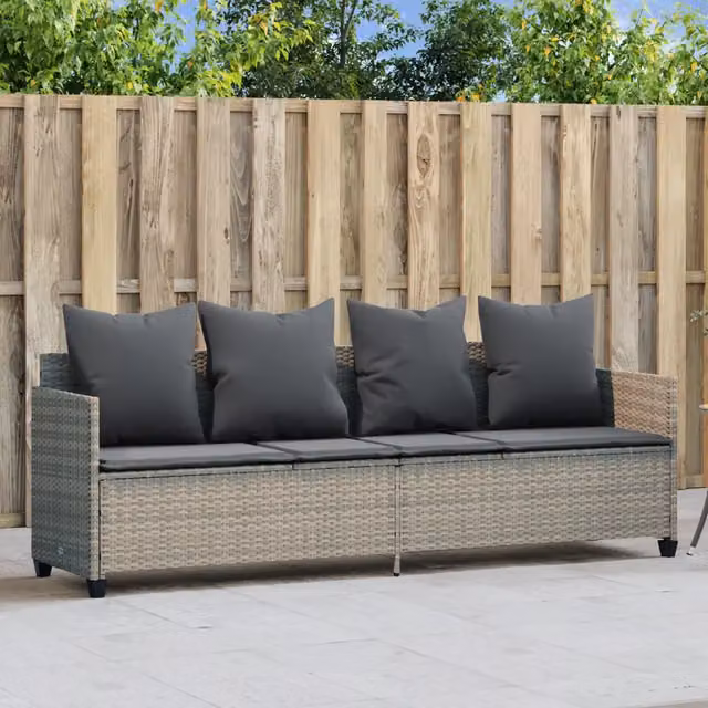 Lettino prendisole vidaXL in polyrattan grigio con cuscini impermeabili e poggiatesta regolabile