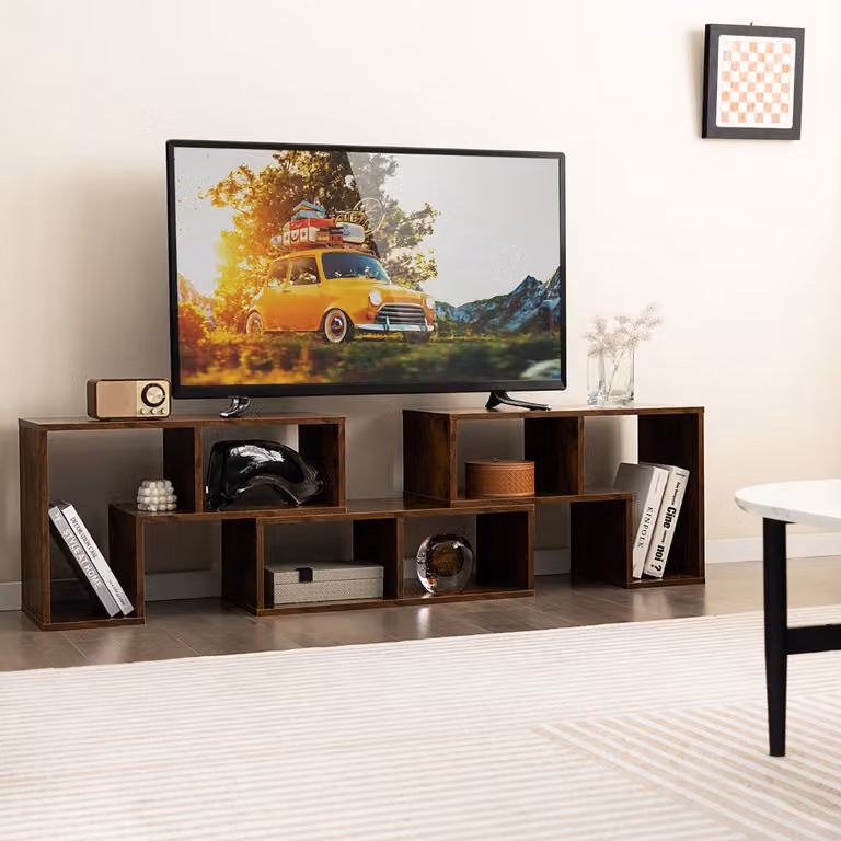 Centro di intrattenimento Costway per console TV fino a 65 pollici, mobile moderno in legno marrone con scomparti multimediali per il tuo soggiorno