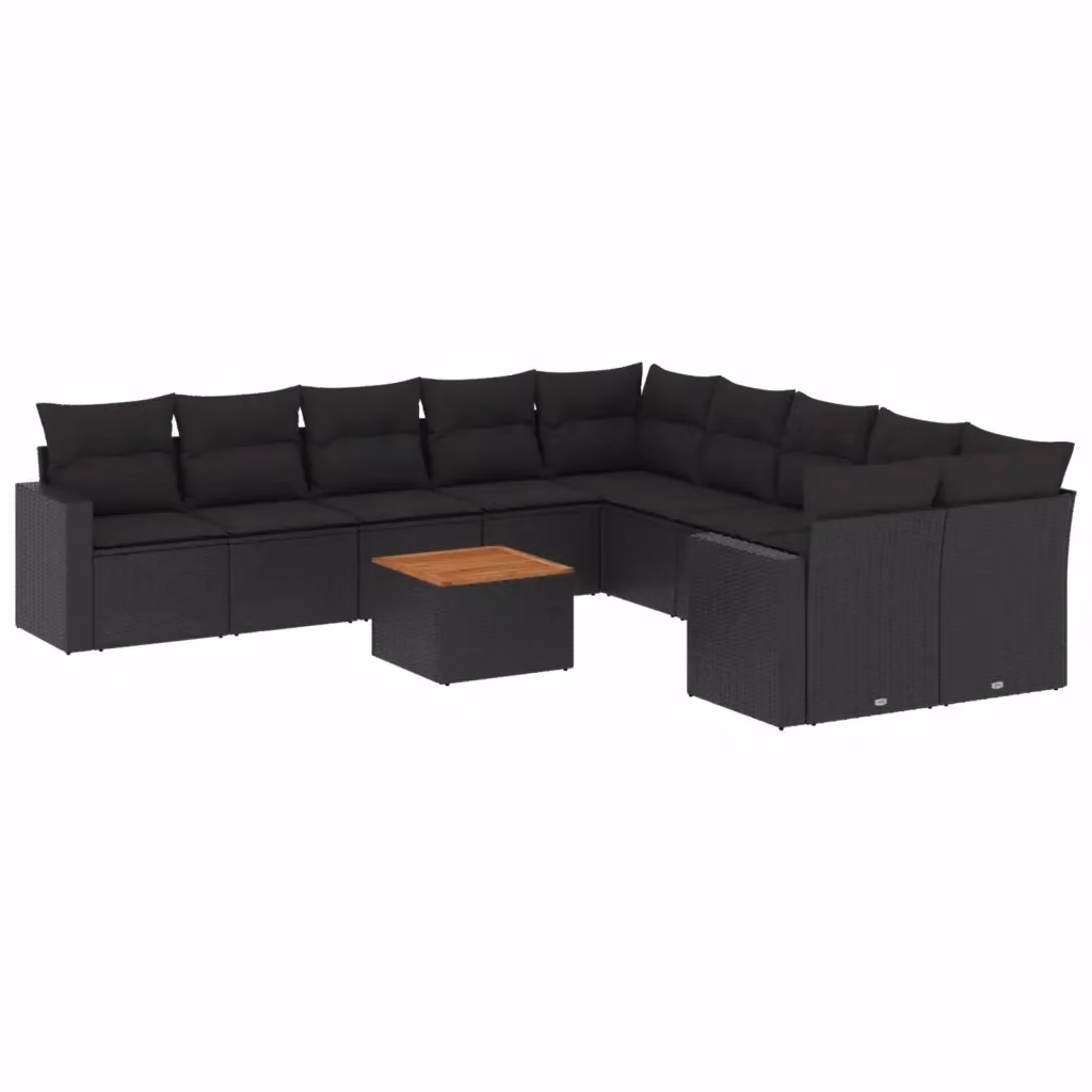 Set di Divani da Giardino VIDAXL in Polyrattan Nero con Cuscini, Design Moderno a L, 11 Pezzi – 2