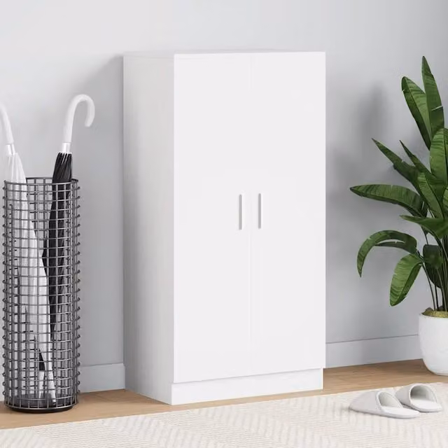Scarpiera moderna Design Mania bianca con ante a battente e mensole interne, da appendere al muro, L: 55 cm, H: 108 cm, P: 35 cm – 1