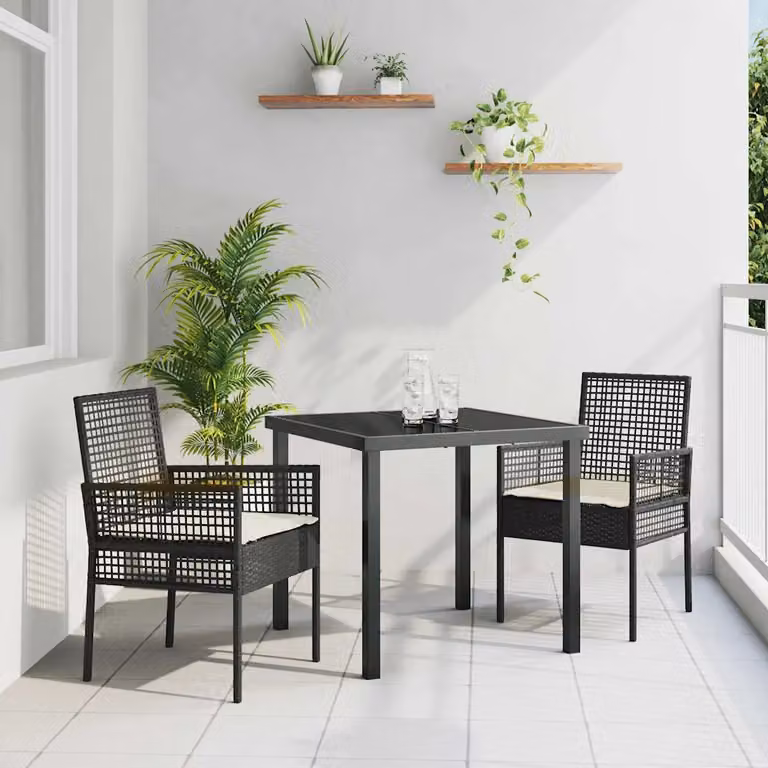 Set di 2 sedie da giardino moderne vidaXL in polyrattan nero con cuscini e braccioli