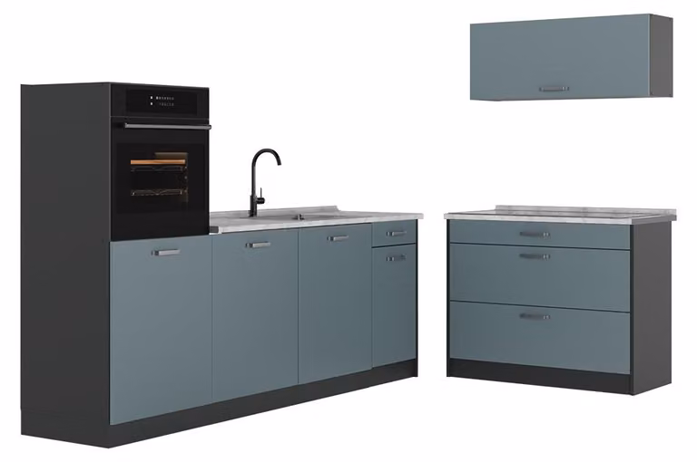 Cucina componibile Vicco R-Line Grigio-blu/Antracite 220 cm piano di lavoro Marmo, Model 67423