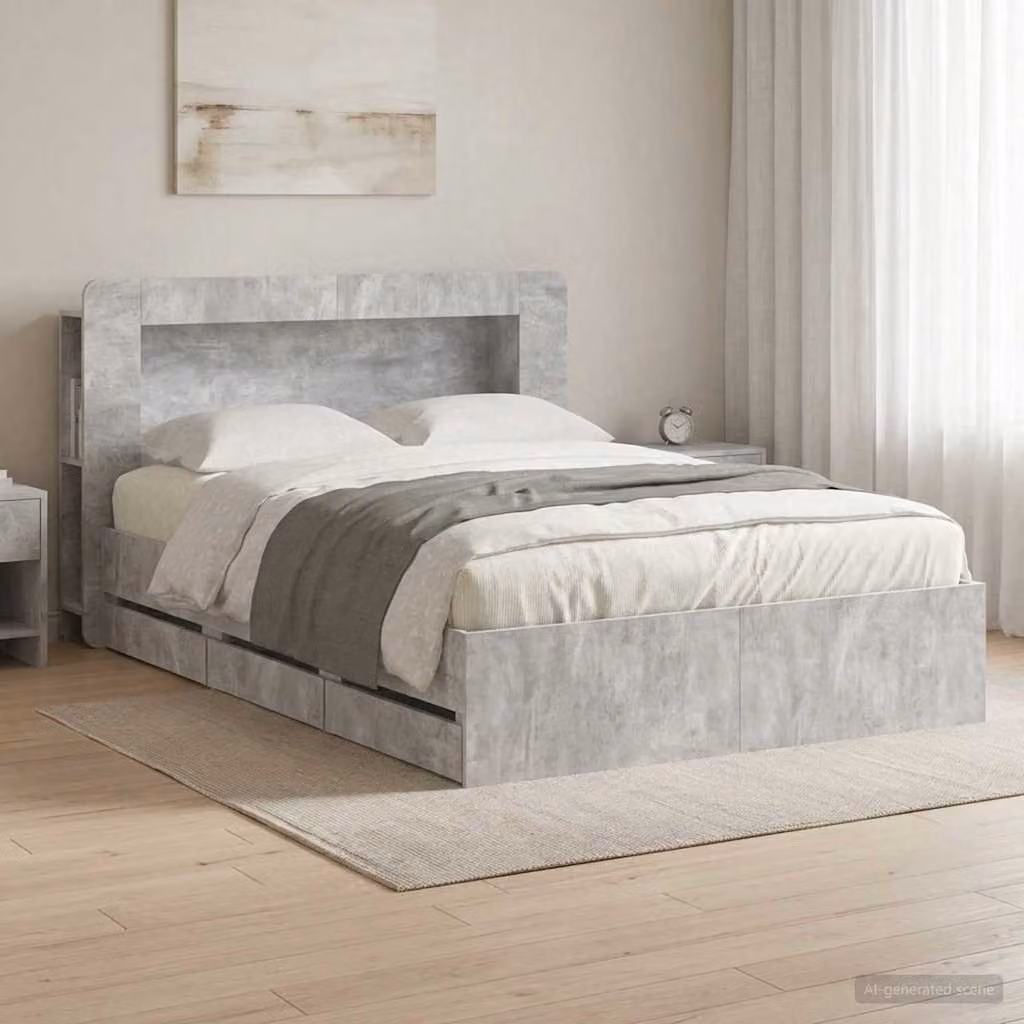 Letto moderno vidaXL con contenitore e testata in grigio, L/P/H: 150 x 200 x 82 cm