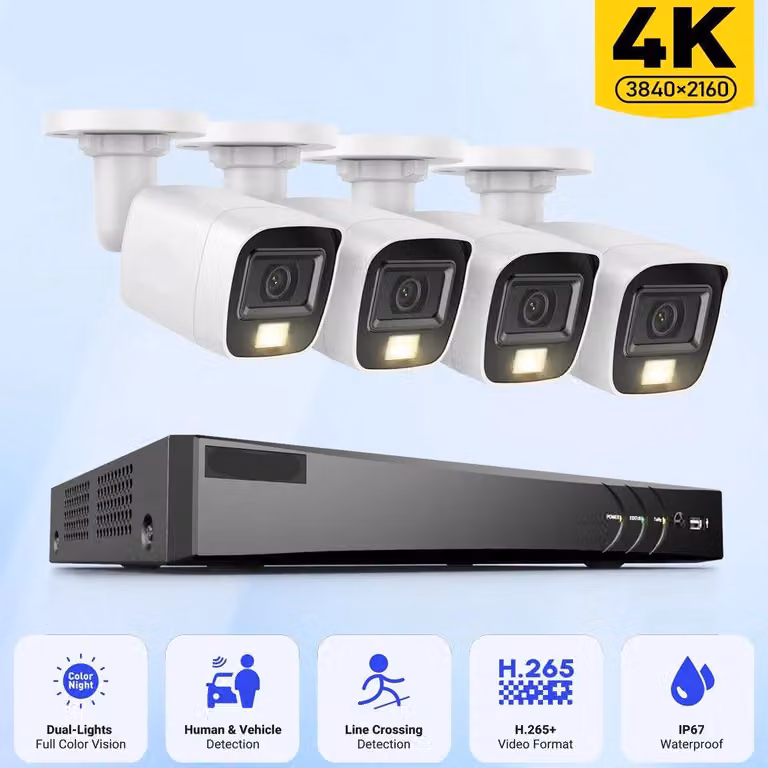 Kit di telecamere di sicurezza 4K - Telecamera di sorveglianza - Telecamera CCTV - Sistema di videosorveglianza - Telecamera per esterni - 4 pezzi