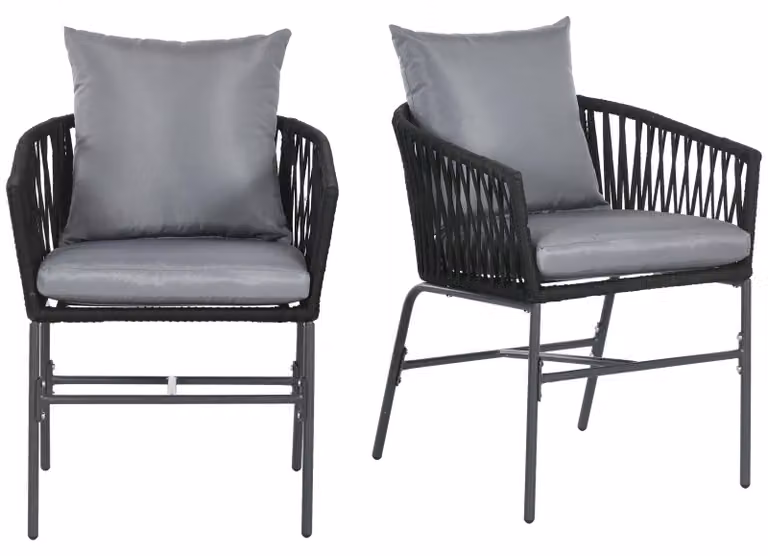 Set di 2 sedie da giardino Outsunny con cuscini, mobili da giardino, struttura in metallo, colore nero