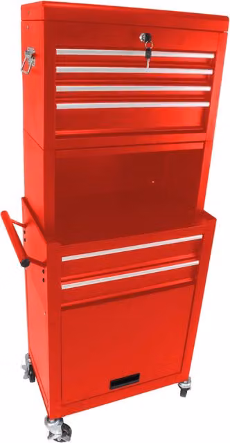 Carrello da officina 6 cassetti in acciaio rosso con serratura e ruote, 2 in 1