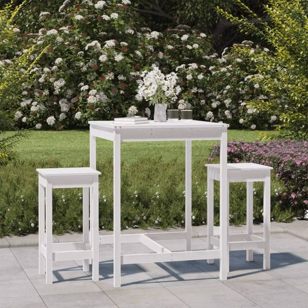Maison Exclusive - Set Bar da Giardino 3 pz Bianco in Legno Massello di Pino