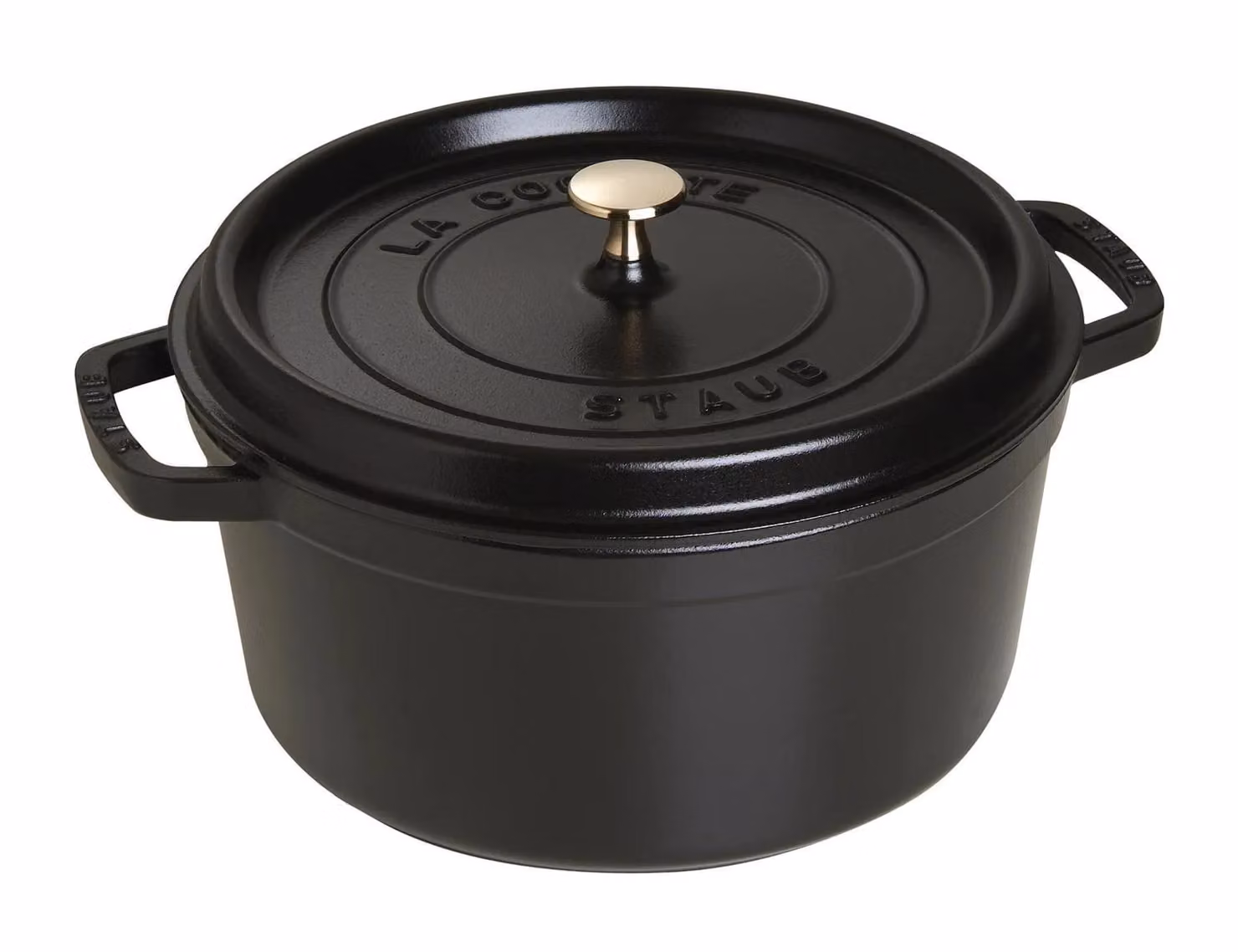 Casseruola tonda in ghisa per induzione colore nero con maniglie e coperchio, diam. 22cm