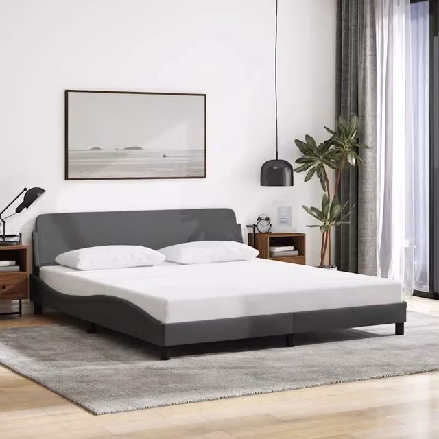 Letto con giroletto Dover vidaXL in tessuto grigio, L 160 x P 200 cm