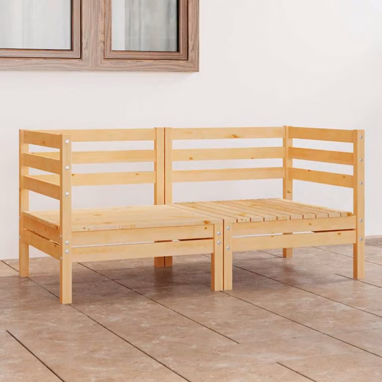 vidaXL Divano da Giardino a L in Legno di Pino Massello, Marrone e Beige