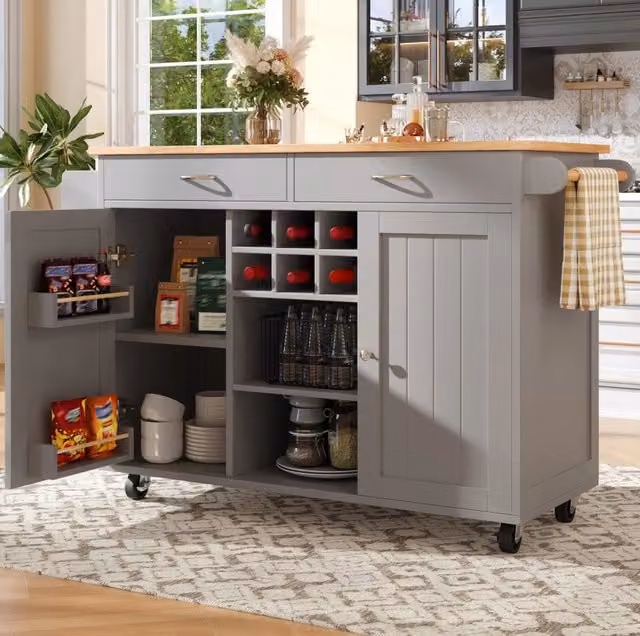 Isola cucina 102x45x92 cm grigio – con ruote e vani contenitori