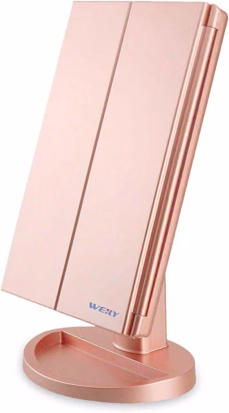 Specchio da trucco con luce - Regolabile e multifunzionale - Rosa dorato
