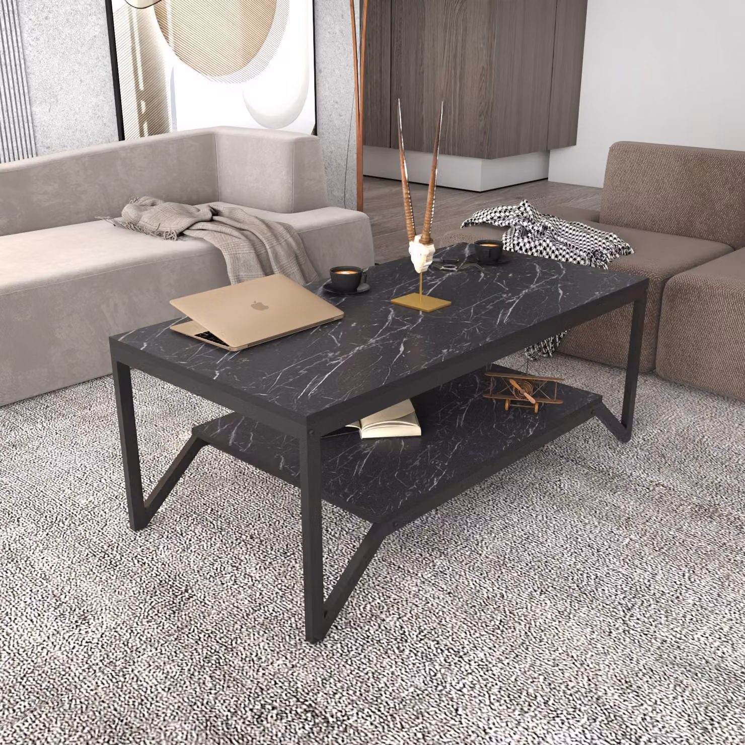 Skye Decor, Flora - Nero, Tavolini da salotto, Nero, 120 x 45,8 x 60 cm