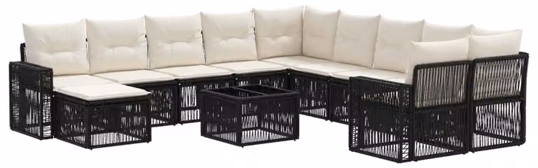 Set Divano da Giardino 12 pcs Nero e Bianco Crema polyrattan