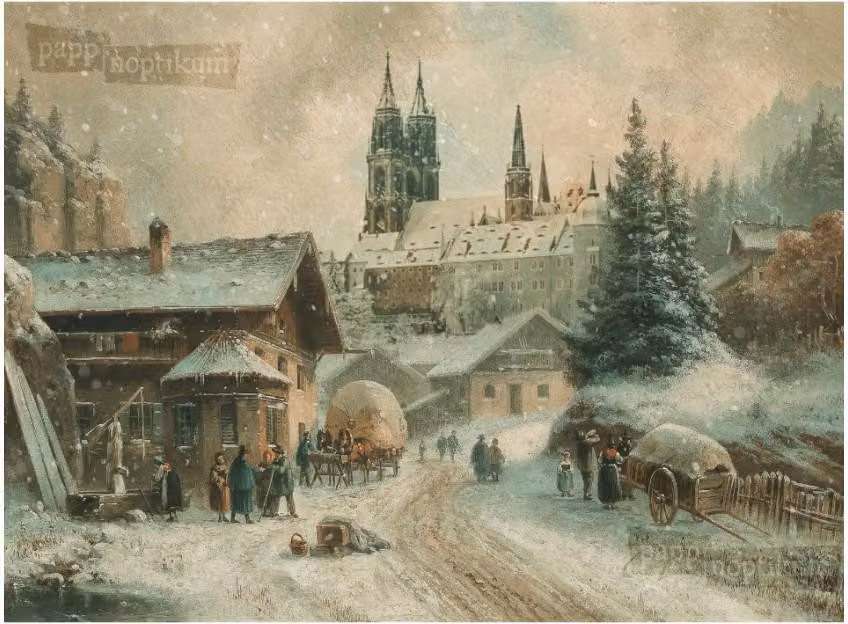 Calendario dell'Avvento nostalgico in carta – Giorno prima della vigilia di Natale – 38x27 cm