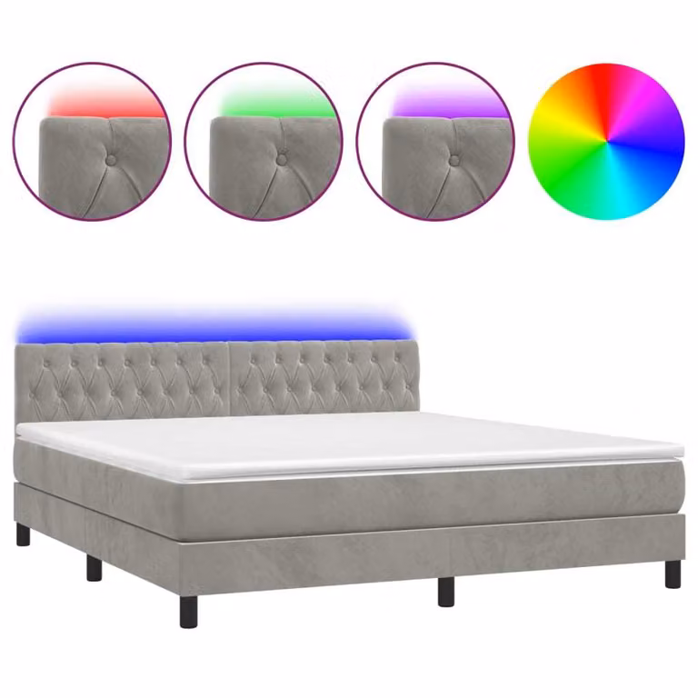Letto a Molle con Materasso e LED Grigio Chiaro 180x200 cm Velluto