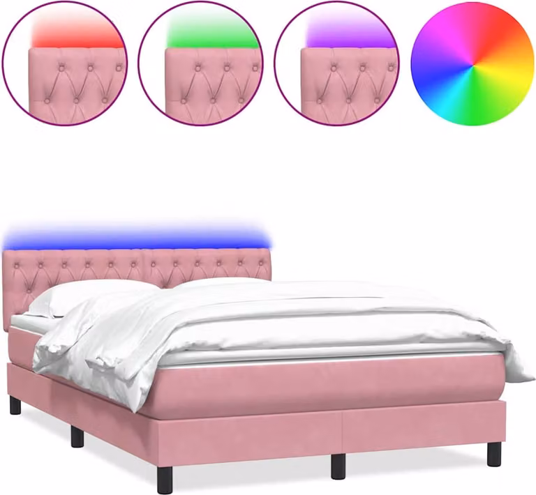 Letto a Molle con Materasso e LED Rosa 160x210 cm in Velluto