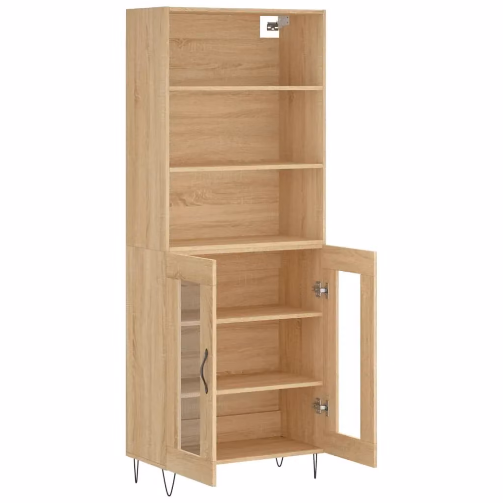 Buffet credenza moderna in legno ingegnerizzato color rovere Sonoma e marrone, ideale per cucina o soggiorno, H 180 x L 69,5 x P 34 cm – 2