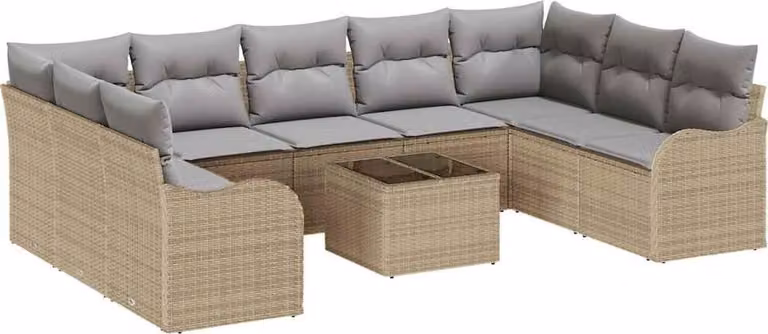 Set Divano da Giardino 10 pcs Beige polyrattan