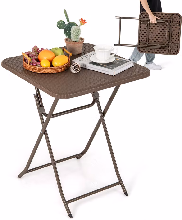 Tavolo da giardino in rattan COSTWAY, tavolo pieghevole, tavolino da pranzo 60x60x72cm, tavolo da balcone pieghevole con piano in HDPE, tavolo quadrato da campeggio