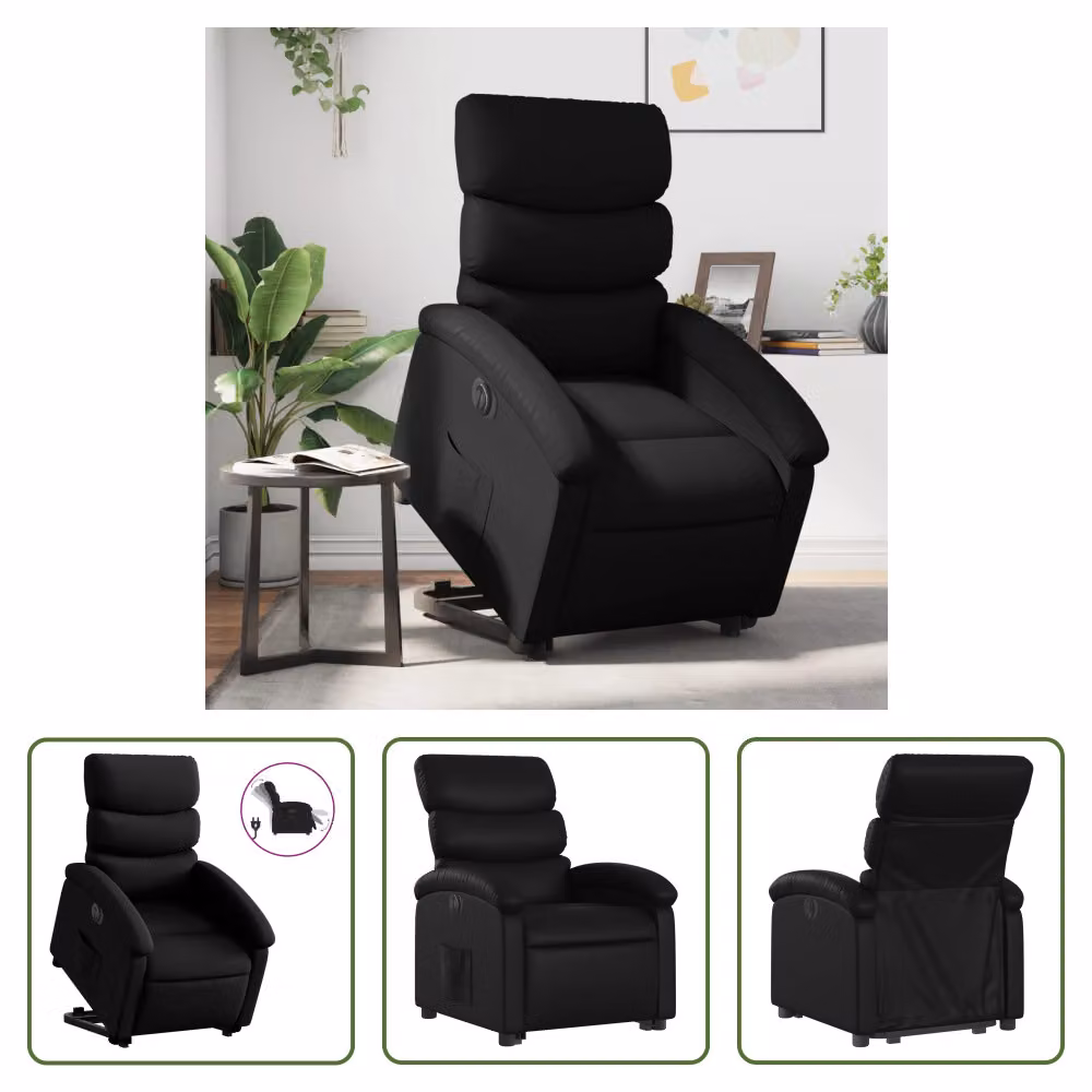 The Living Store Poltrona relax con supporto elettrico in Pelle finta nera