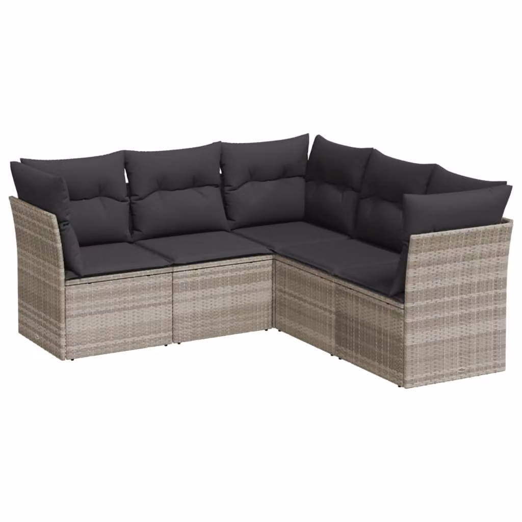 Set Divano da Giardino 5pz con Cuscini Grigio Chiaro Polyrattan