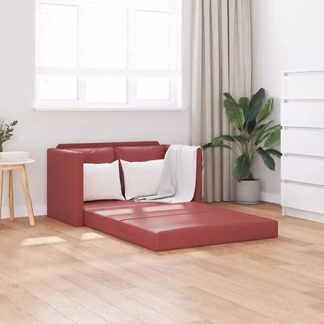 Divano Letto da Terra 2 in 1-Sofa Letto-Daybed Rosso Vino 112x174x55cm Similpelle