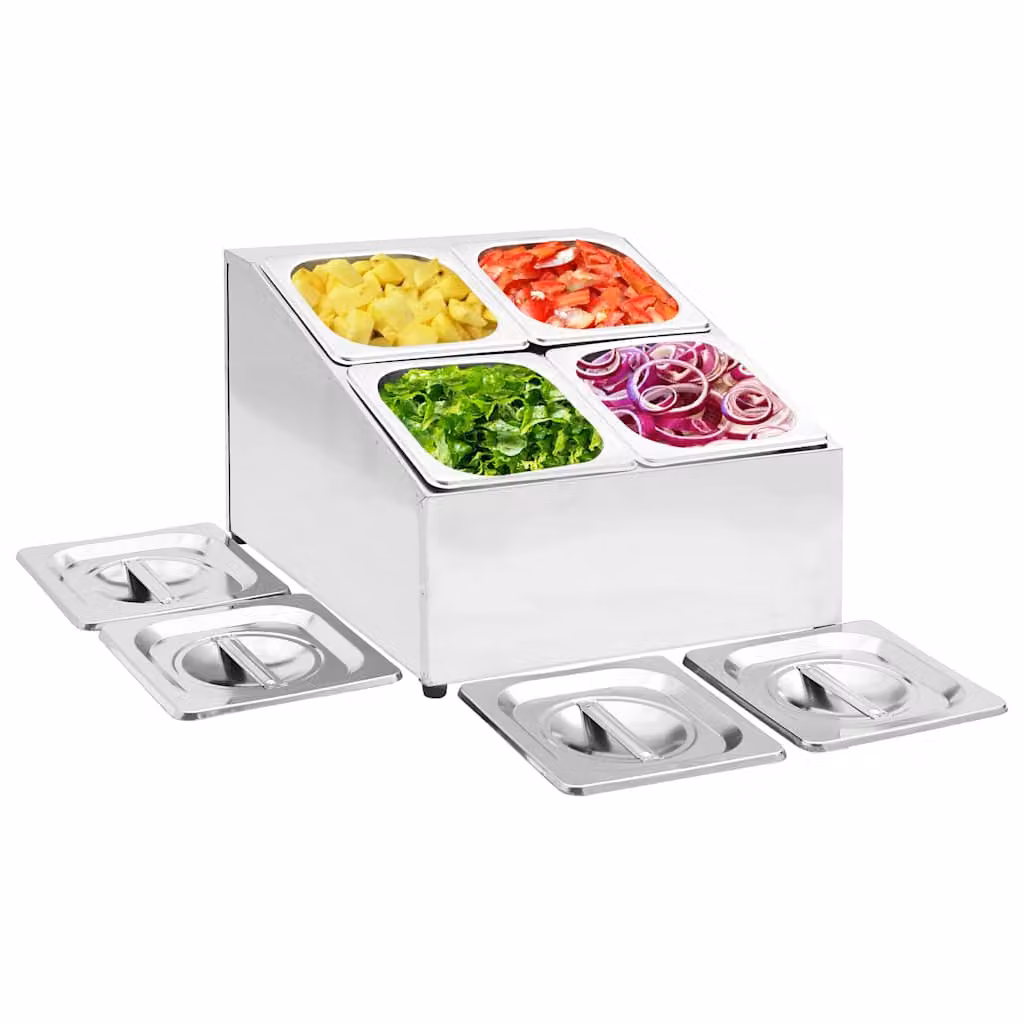 Supporto Gastronorm vidaXL in acciaio inox color argento con 4 contenitori GN 1/6