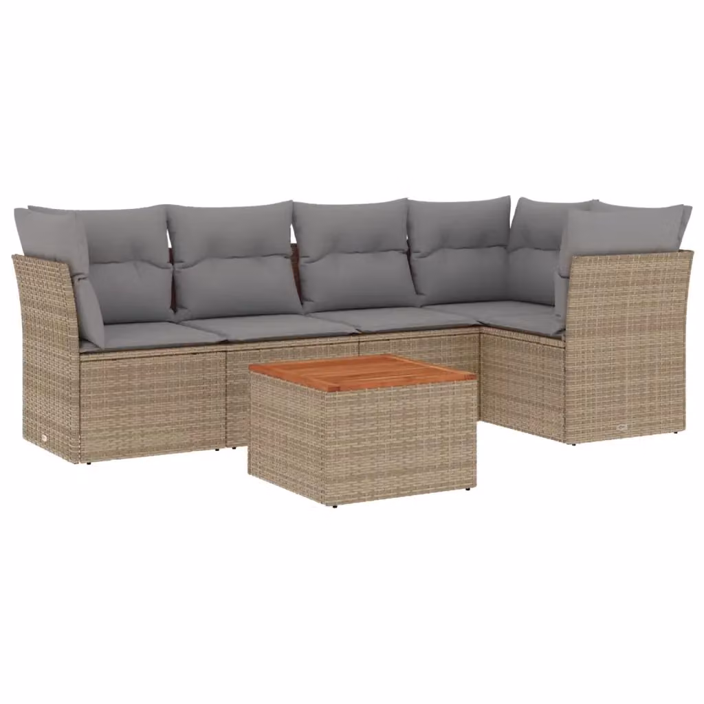 Set Divano da Giardino vidaXL 6 pz in Polyrattan con Cuscini Beige e Grigio e Tavolino da Esterno – 2