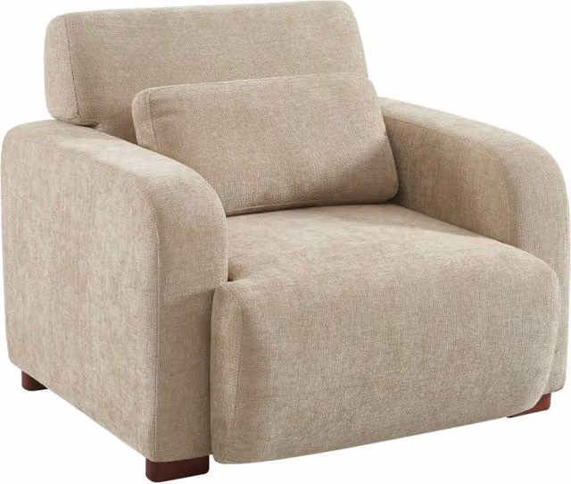 Poltrona relax moderna SWEEEK in tessuto beige con braccioli e struttura mista