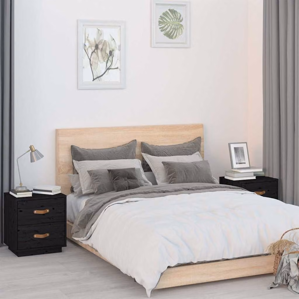 Set di 2 comodini vidaXL neri in legno massello di pino, L 40 cm x P 34 cm x H 45 cm