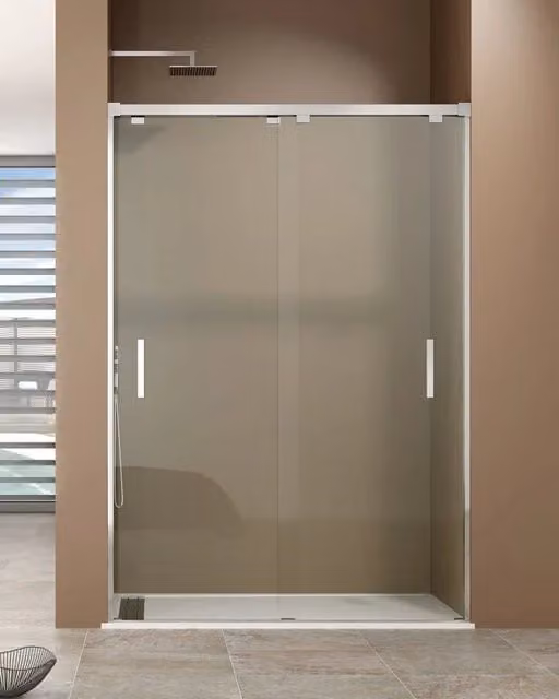 Box doccia rettangolare DUCHA con 2 porte scorrevoli BYPASS, larghezza: 140 cm, colore cromo e trasparente