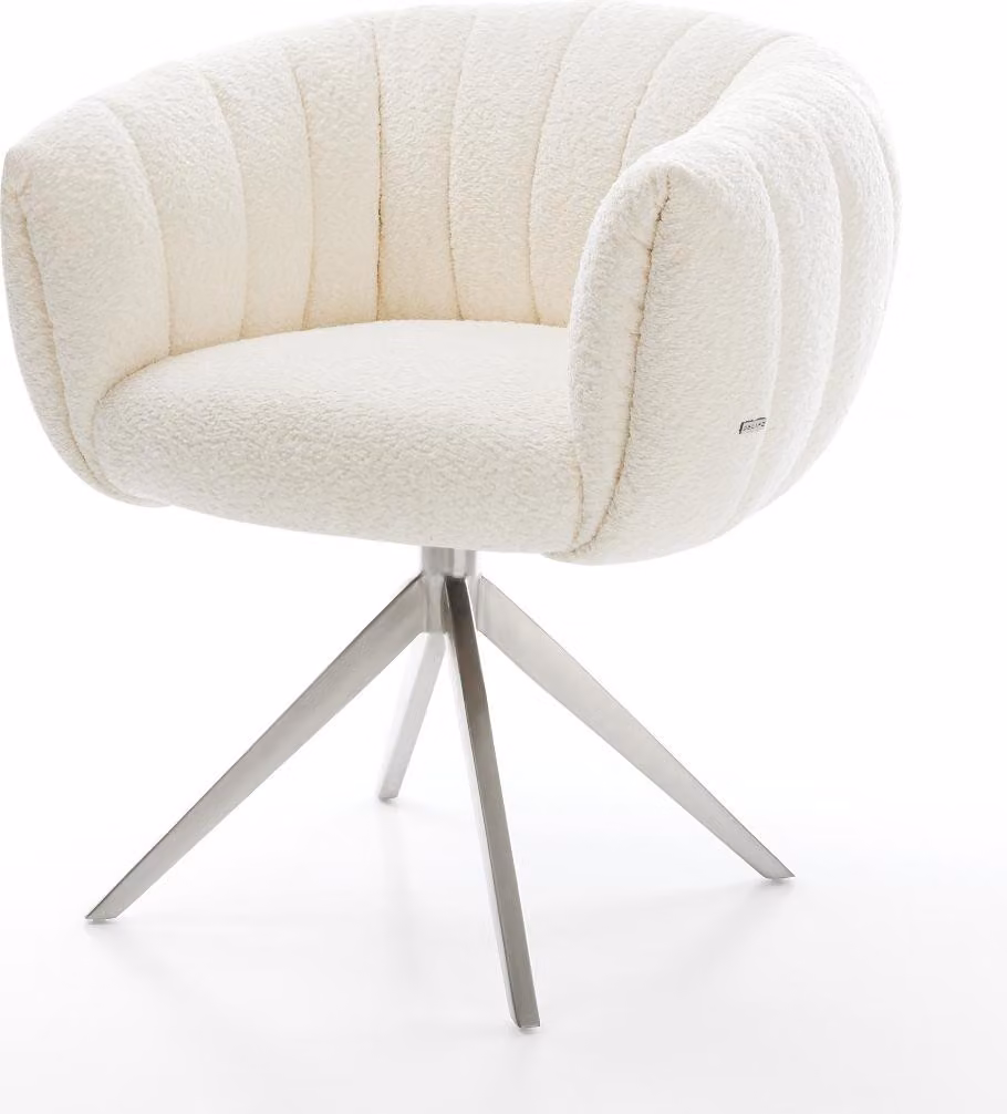 DELIFE Sedia girevole Jada-Flex Bouclé Bianca Struttura a croce larga in acciaio inox Girevole a 360° Funzione oscillante Molle insacchettate