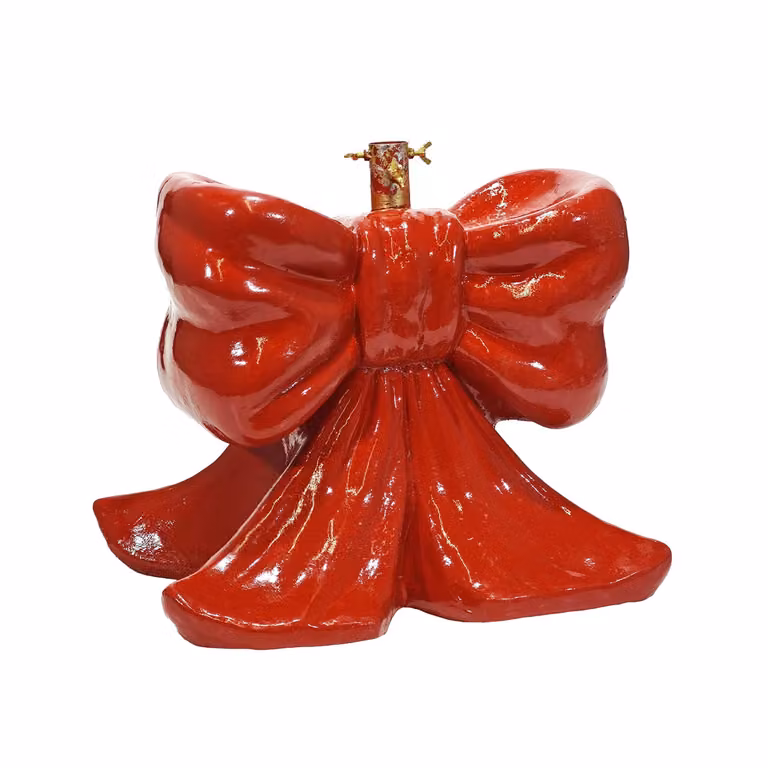 Base per Albero di Natale VESTIAMO CASA con Fiocco Decorativo Rosso e Oro, Altezza: 45 cm