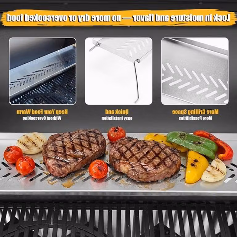 Griglia riscaldante in acciaio inossidabile per il barbecue Enders Monroe Pro 4, dimensioni 74,4 x 24 cm, ideale per mantenere caldi carne, verdure e pane