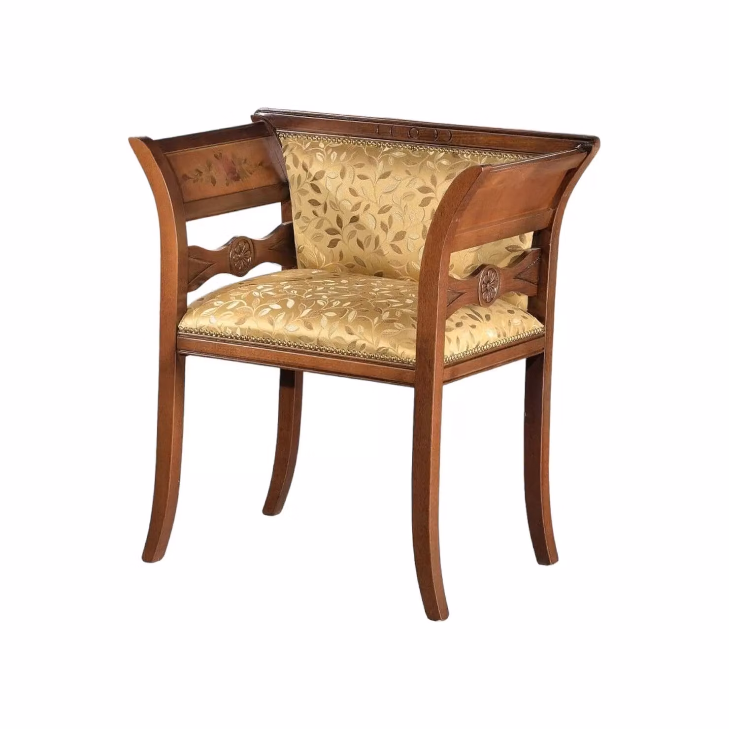 Poltrona imbottita classica in legno di faggio con decorazioni floreali e braccioli Mobili 2G L/P/H: 77 x 45 x 70 cm – 1