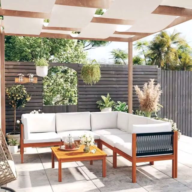 Set da giardino 6 pezzi con cuscini crema in legno acacia 3057888