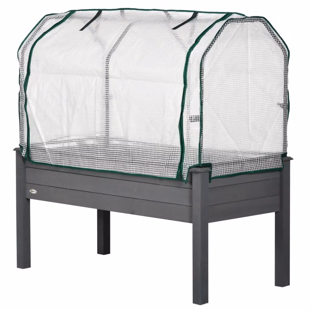 Letto da giardino con serra Minimal Grigio Scuro in legno e PE L/P/H: 121 x 55 x 117 cm – 2
