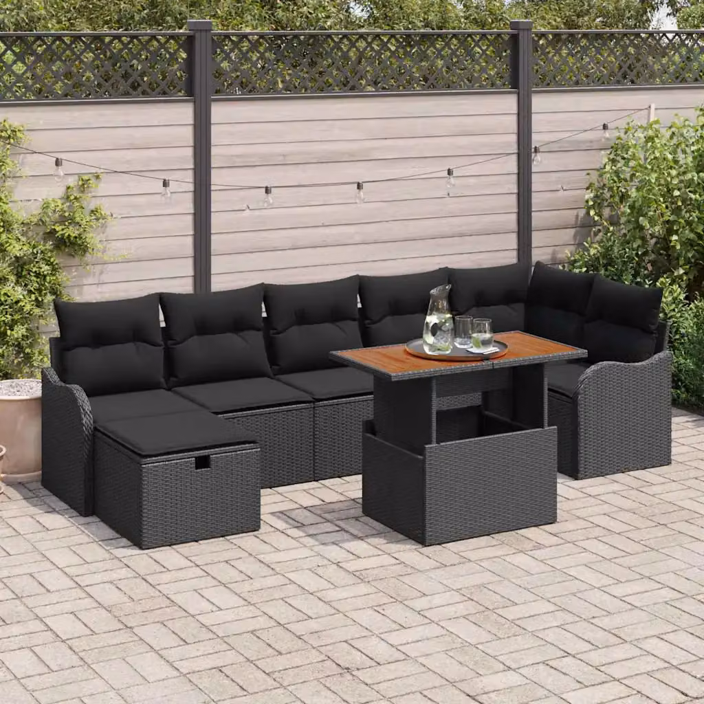 vidaXL Set Divano da Giardino a L con Archiviazione per Cuscini, 8 Pezzi, Nero – 1