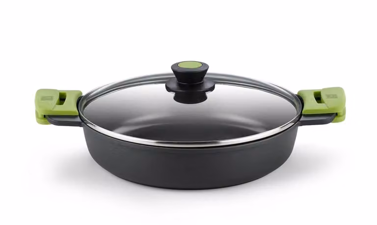 Casseruola bassa in alluminio antiaderente per induzione con coperchio in vetro Prior, diam. 28cm