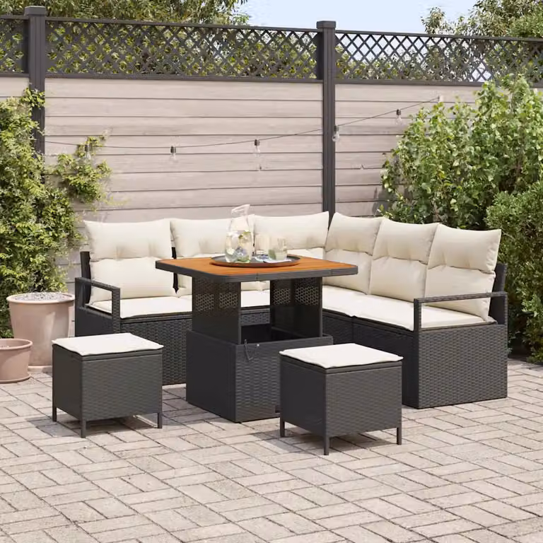 Set Divano da Giardino vidaXL 8 Pezzi a Forma di L con Cuscini Nero