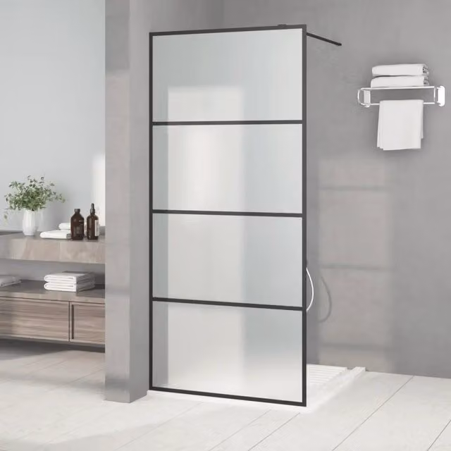 Parete Doccia Walk in vidaXL Nera con Vetro Smerigliato L: 90 cm, H: 195 cm