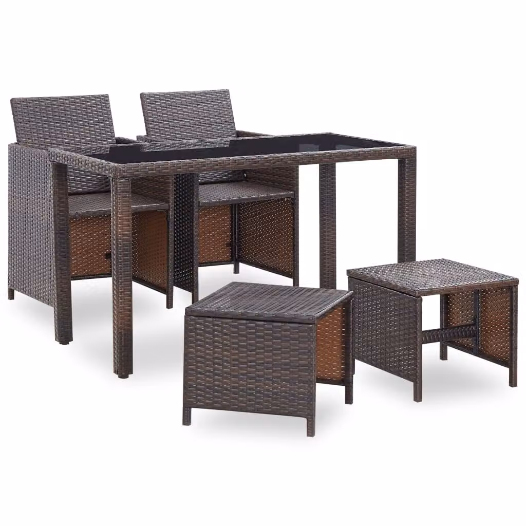vidaXL Set da pranzo da giardino 5 pezzi con cuscini in polyrattan marrone