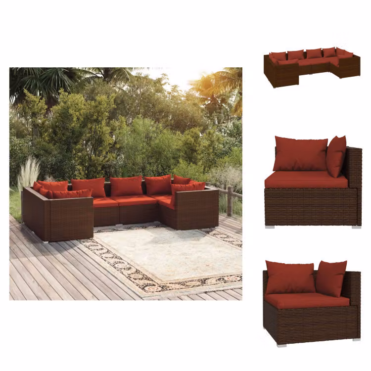 vidaXL Set di 6 pezzi da giardino con cuscini in rattan marrone - Set di mobili da giardino