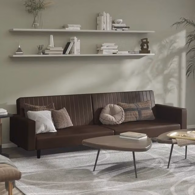 Divano Letto Click-Clack Moderno vidaXL in Similpelle Marrone con Struttura in Legno Solido e Poggiatesta Regolabile L: 220 cm, P: 84,5 cm, H: 69 cm