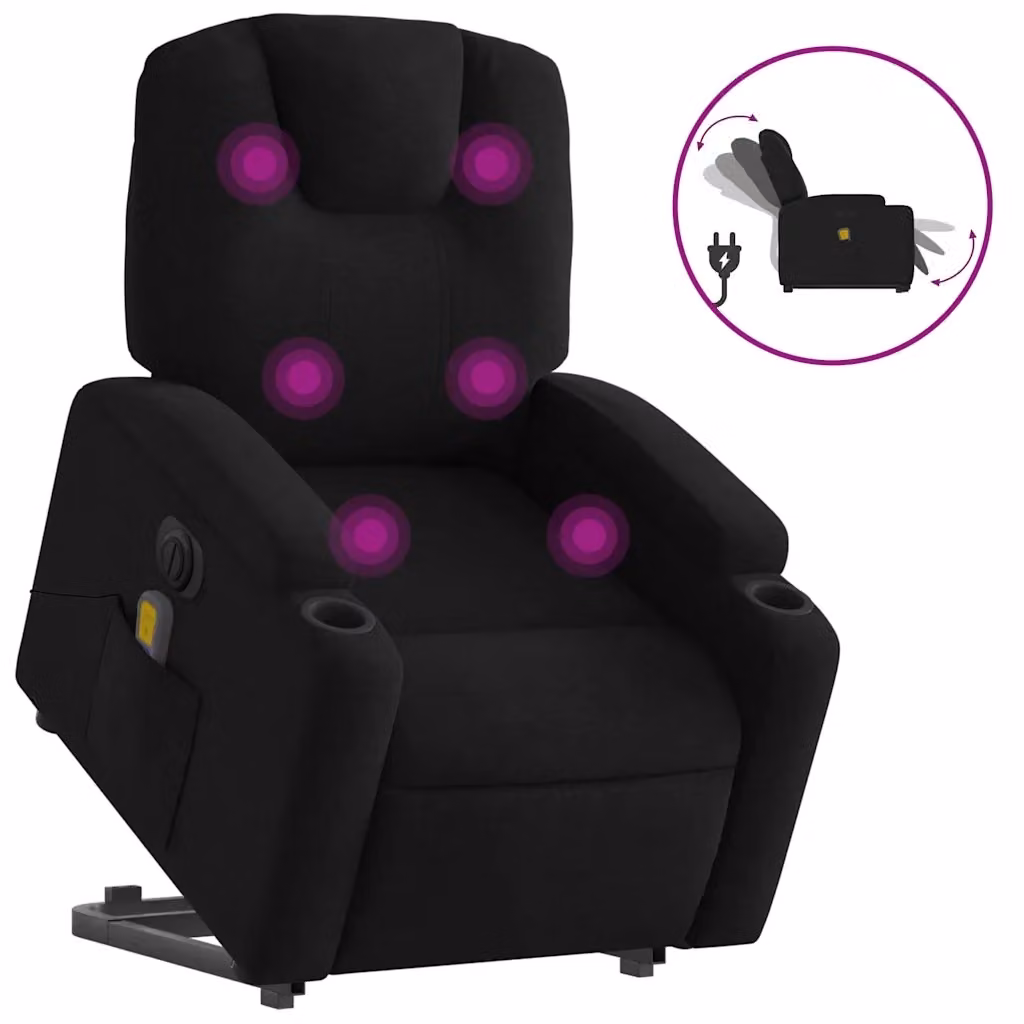 vidaXL Poltrona Alzapersona Elettrica con Massaggio in Tessuto Nero – 2
