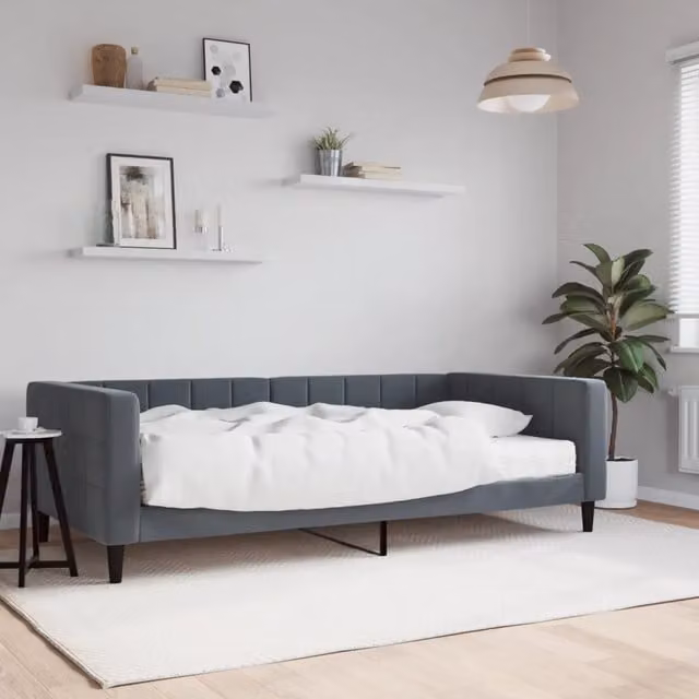 Divano Letto con Materasso Grigio Scuro 100x200 cm in Velluto 3196675